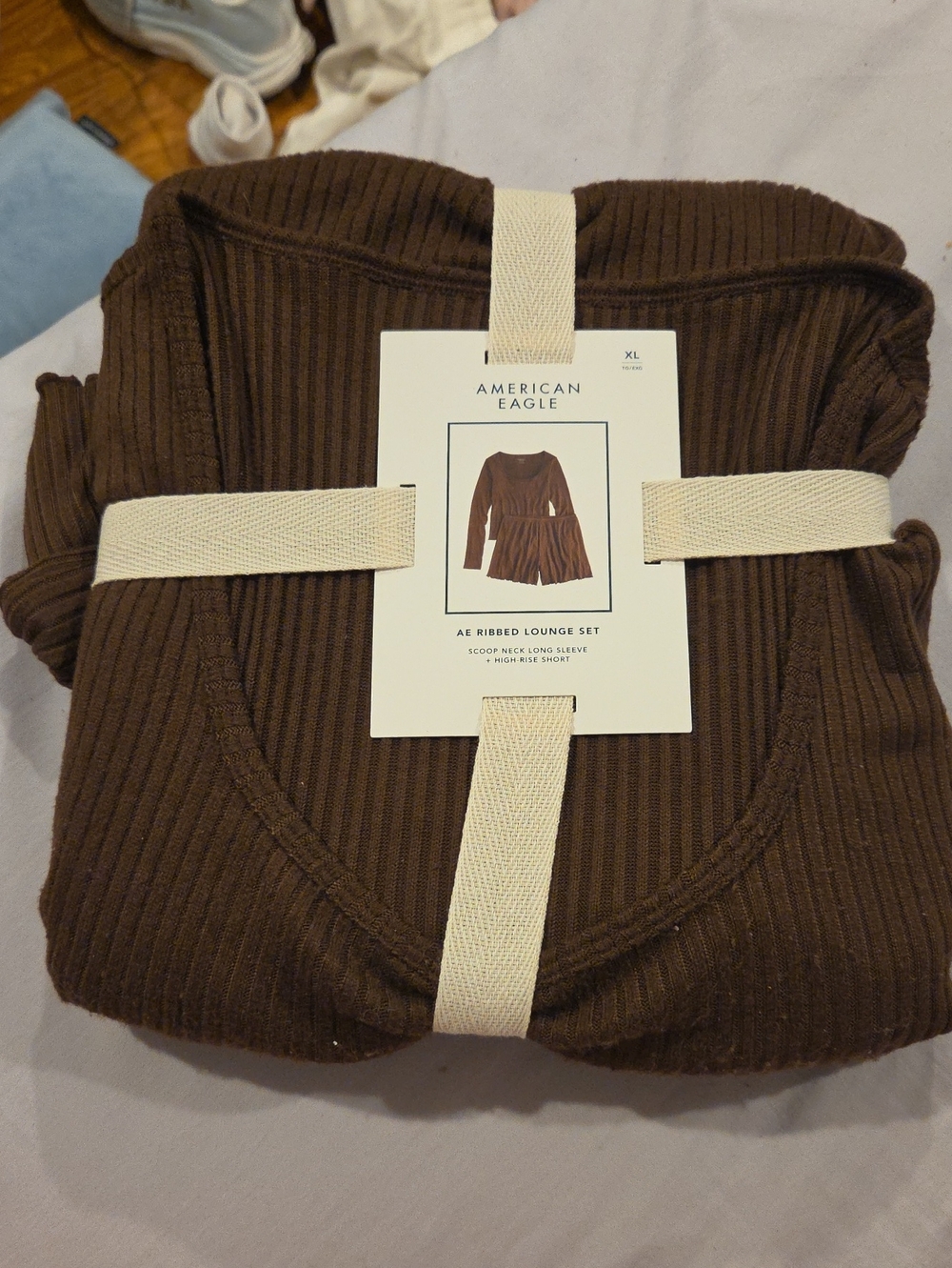 American Eagle Outfitters Brown Ribbed Scoop-Neck Lounge Sweater Set